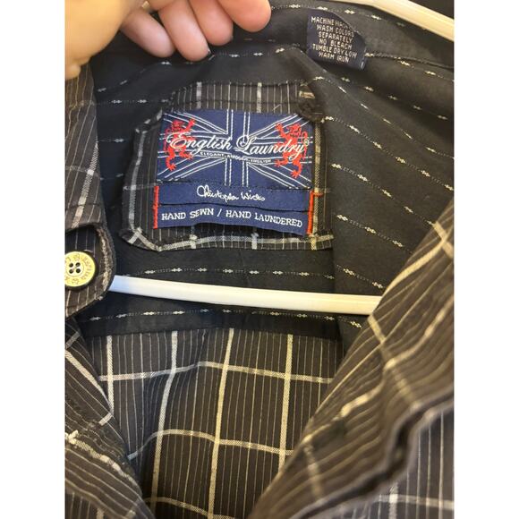 English Laundry Christopher Wicks Shirt L Black White Accents Embroidered - Picture 4 of 7